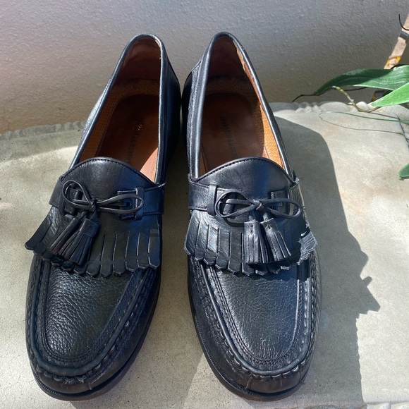 JOHNSTON MURPHY BLACK Aragon II Kiltie Tassel Pebbled Leather Loafers 12N - Picture 2 of 12